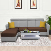 Casaliving Emma RHS 6 Seater L Shape Sofa Set for Living Room (Brown Grey Fabric)