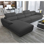Amok 6 Seater L Shape Sofa Set for Living Room (Black Leathertte) Left Side
