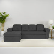 Elvi LHS 6 Seater L Shape Sofa Set for Living Room (Black Fabric) Premium Fabric Sofa