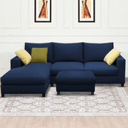 Rihan 4 Seater L Shape Sofa Set with Ottoman for Living Room (Blue Fabric) Left Side Sofa