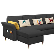 Ventos LHS 6 Seater L Shape Sofa Set for Living Room (Black) Premium Velvet Fabric