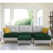 Lizel RHS 4 Seater L Shape Sofa Set with Center Table for Living Room (Green Grey Fabric) Premium Velvet Fabric Sofa