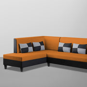 Nordy LHS 6 Seater L Shape Sofa Set for Living Room (Orange Black Colour) Premium Fabric Sofa Set