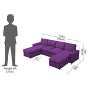 Rone 6 Seater L-Shaped & U-Shaped Sofas Set for Living Room – (Purple Colour Fabric) Premium Comfort Sofa
