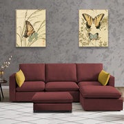 Amberlin 4 Seater Interchangeable L Shape Sofa with Ottoman for Living Room (Maroon)