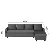 Asper RHS 6 Seater L Shape Sofa Set for Living Room (Black Fabric) Premium Fabric Sofa