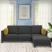 Nairo 4 Seater Interchangeable L Shape Sofa with Ottoman for Living Room (Black Fabric)