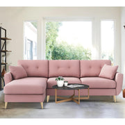 Lizel LHS 4 Seater L Shape Sofa Set for Living Room (Pink Fabric) Premium Velvet Fabric Sofa
