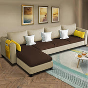 Asser LHS 6 Seater L Shape Sofa Set for Living Room (Cream Brown) Premium Fabric Sofa