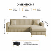 Casaliving Oliveira 4 Seater L Shape Convertible Sofa Set for Living Room, 3 Seater & Ottoman Modular Sectional Couch for Small Space (Yellow) Fabric