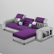 Samra RHS 4 Seater L Shape Sofa Set with 4 Puffy for Living Room (Purple Grey Fabric) Premium Fabric Sofa