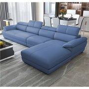 Amok 6 Seater L Shape Sofa Set for Living Room (Blue Leathertte) Right Side
