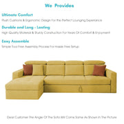 Gagnon LHS 6 Seater L Shape Corner Sofa Cum Bed for Living Room (Yellow Fabric) Premium Fabric Sofa