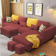 Minta LHS 8 Seater L Shape Sofa Set with Ottoman & 2 Puffy for Living Room (Green Fabric)