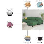 Linus RHS 4 Seater L Shape Sofa Set for Living Room (Green Fabric) Premium Fabric Sofa