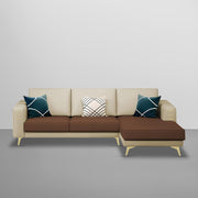 Falco RHS 4 Seater L Shape Sofa Set for Living Room (Cream Brown Fabric) Premium Fabric Sofa