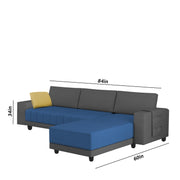 Linus RHS 4 Seater L Shape Sofa Set for Living Room (Blue Black Fabric) Premium Fabric Sofa
