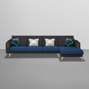 Falco RHS 6 Seater L Shape Sofa Set for Living Room (Blue Black Fabric) Premium Fabric Sofa