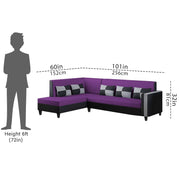 Nordy LHS 6 Seater L Shape Sofa Set for Living Room (Purple Black Colour) Premium Fabric Sofa Set