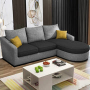 Shrank Round Lounger L Shape 4 Seater Sofa Set for Living Room (Black Grey) Fabric Sofa | RHS
