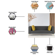 Casaliving Gelbero 3 Seater Sofa for Living Room (Black Fabric) Premium Fabric Sofa