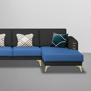 Falco RHS 6 Seater L Shape Sofa Set for Living Room (Blue Black Fabric) Premium Fabric Sofa
