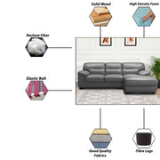Raster RHS 4 Seater L Shape Sofa Set for Living Room (Grey) Premium Leathertte Fabric Sofa