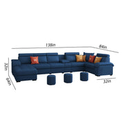 Emerson Modern U-Shaped Sectional Sofa Set 9 Seater, Sofa Couch with 3 Puffy for Hall (Black Colour) Premium Leatherette Fabric Sofa