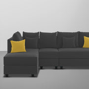 Inclair LHS 6 Seater L Shape Sofa Set for Living Room (Black Fabric) Premium Fabric Sofa