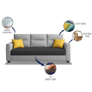 Evona 3 Seater Sofa Set for Living Room (Black Grey Colour Fabric) Premium Fabric Sofa