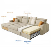 Gagnon LHS 6 Seater L Shape Corner Sofa Cum Bed for Living Room (Yellow Fabric) Premium Fabric Sofa