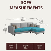 Oslo 4 Seater RHS L Shape Sofa Set for Living Room (Turquise Grey Fabric) Premium Fabric Sofa Set for Living Room