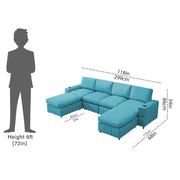 Rone 6 Seater L-Shaped & U-Shaped Sofas Set for Living Room – (Turquise Colour Fabric) Premium Comfort Sofa