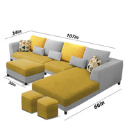 Minta LHS 8 Seater L Shape Sofa Set with Ottoman & 2 Puffy for Living Room (Green Fabric)