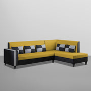 Nordy RHS 6 Seater L Shape Sofa Set for Living Room (Yellow Black Colour) Premium Fabric Sofa Set