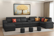 Emerson Modern U-Shaped Sectional Sofa Set 9 Seater, Sofa Couch with 3 Puffy for Hall (Black Colour) Premium Leatherette Fabric Sofa