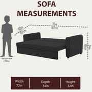 Clifton 3 Seater Sofa Cum Bed for Living Room (Black Fabric) Premium Fabric Sofa