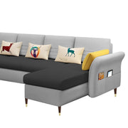 Ventos RHS 6 Seater L Shape Sofa Set for Living Room (Black Grey) Premium Velvet Fabric