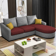 Shrank Round Lounger L Shape 4 Seater Sofa Set for Living Room (Maroon Grey) Fabric Sofa | RHS