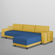 Linus RHS 4 Seater L Shape Sofa Set for Living Room (Yellow Blue Fabric) Premium Fabric Sofa