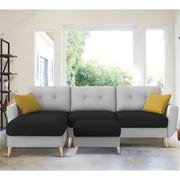 Lizel LHS 4 Seater L Shape Sofa Set with Center Table for Living Room (Black Grey Fabric) Premium Velvet Fabric Sofa
