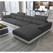 Amok 6 Seater L Shape Sofa Set for Living Room (Black Grey Leathertte) Right Side