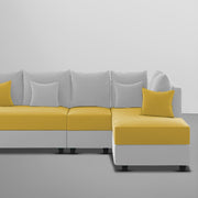 Inclair RHS 6 Seater L Shape Sofa Set for Living Room (Yellow Grey Fabric) Premium Fabric Sofa
