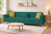 Velour Modern Velvet Sofa, Tufted Design Upholstered 3 Seater Sofa Set for Living Room, (Black Colour) Premium Velvet Fabric Sofa