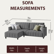 Netlie 4 Seater LHS L Shape Sofa Set for Living Room (Dark Grey Fabric) Premium Fabric Sofa Set for Living Room