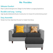 Casaliving Nancy 2 Seater with Ottoman Sofa Set for Living Room (Black Colour) Premium Fabric Sofa Set