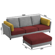 Nairo 4 Seater Interchangeable L Shape Sofa with Ottoman for Living Room (Maroon Grey Fabric)