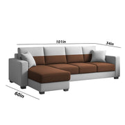 Aden LHS 6 Seater L Shape Sofa Set with 2 Puffy for Living Room (Brown Grey Colour Fabric) Premium Fabric Sofa Set for Living Room