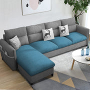 Andon 6 Seater L Shape Sofa Set for Living Room (Black Grey Fabric) Left Side Sofa