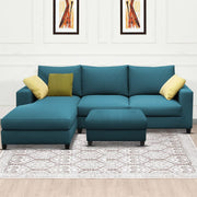 Rihan 4 Seater L Shape Sofa Set with Ottoman for Living Room (Turquise Fabric) Left Side Sofa